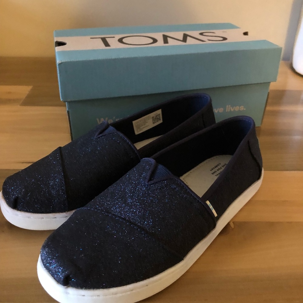 Toms Kids Navy Glitter Slip-On Shoes